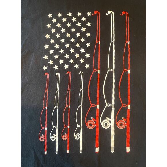 American Flag Fishing Rod Patriotic T Shirt Men's Size 2XL - Picture 2 of 6